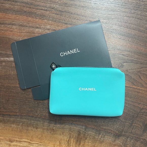 CHANEL Handbags - NIB CHANEL NEOPRENE MAKEUP POUCH TIFFANY BLUE